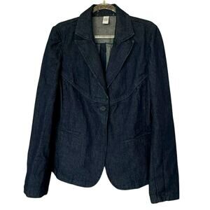 Vintage Denim Jacket Blazer Jean Jacket 100% Cotton Womens Sz Medium Dark Wash